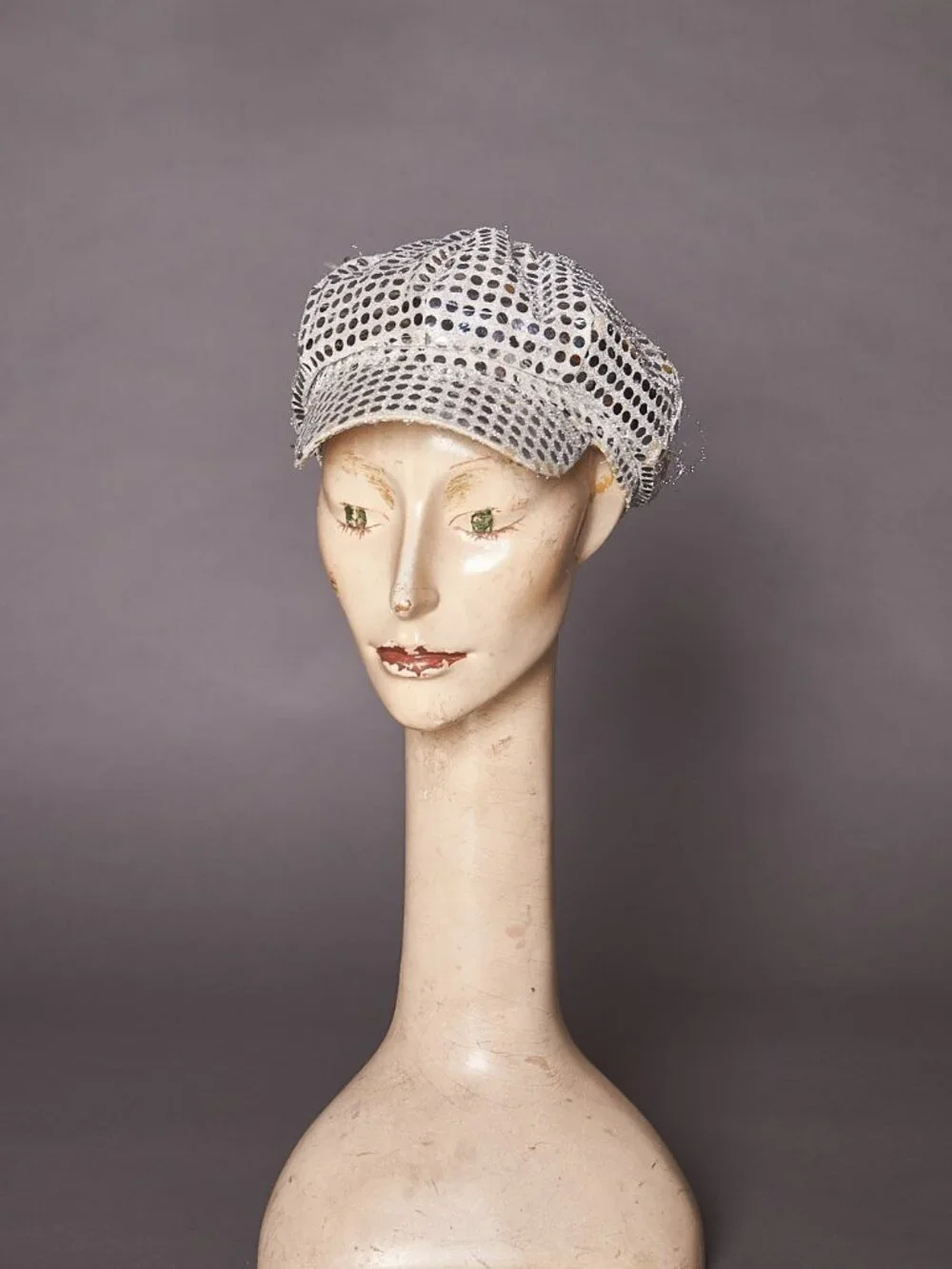 1980s Silver Sequin Beret Cap Hat